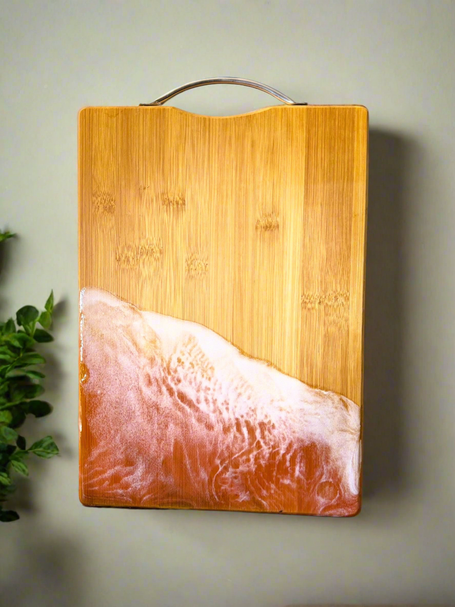 White Wave Epoxy Serving Tray – Handmade Bamboo Design