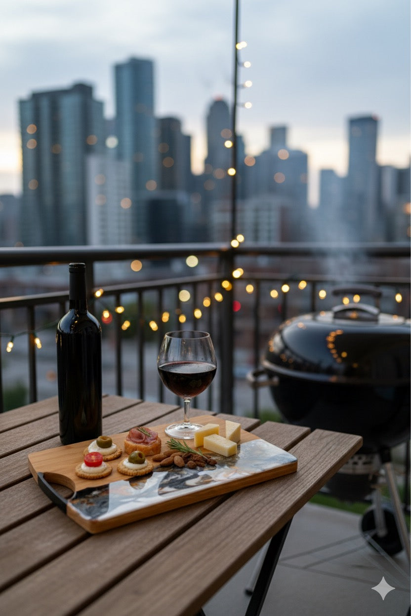 Handmade Ocean Wave Epoxy Charcuterie Board – Bamboo Resin Serving Tray