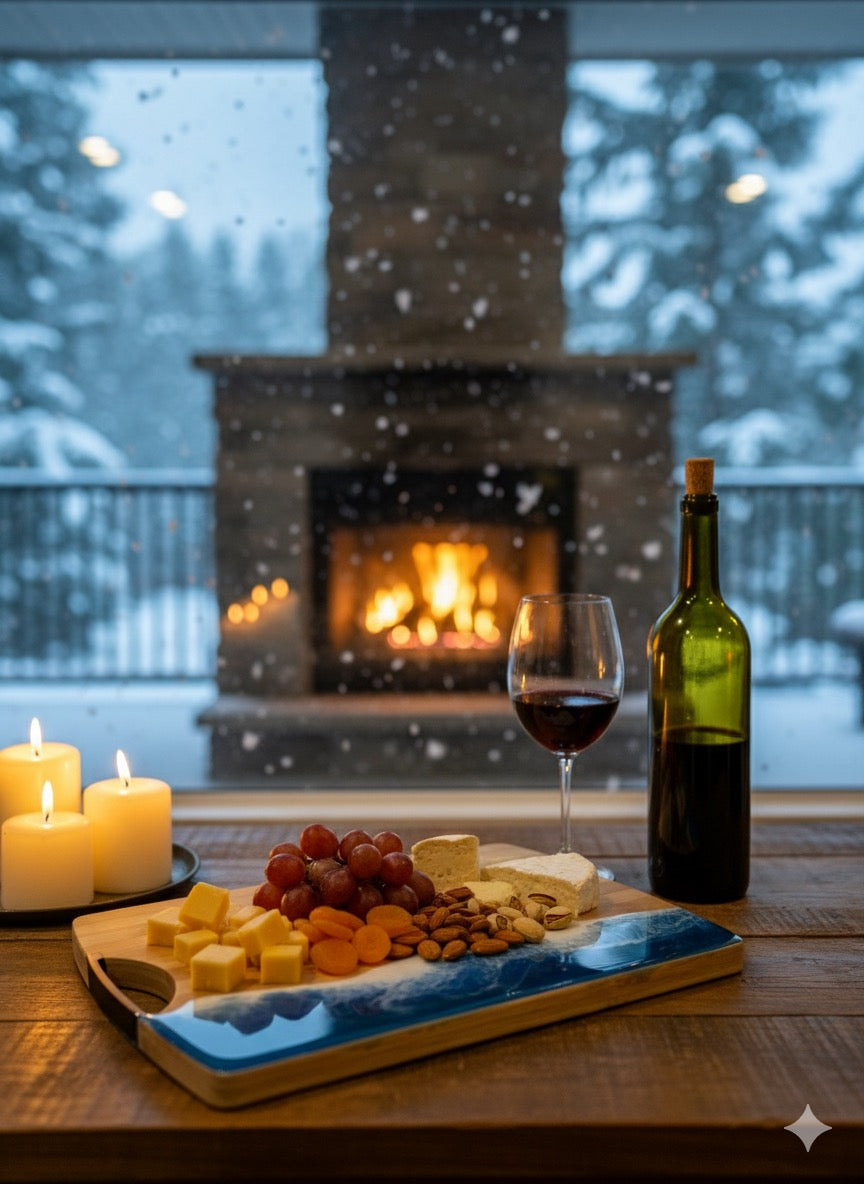 Blue Wave Epoxy Serving Board – Handmade Bamboo Design