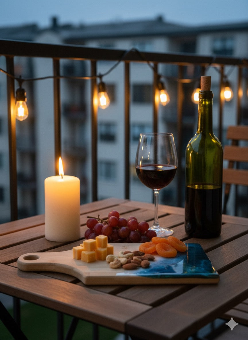 Handmade Ocean Wave Epoxy Charcuterie Board – Bamboo Resin Serving Tray