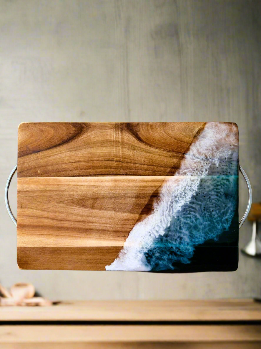 Acadia Wood Ocean Wave Epoxy Serving Tray – Handmade Wooden Design