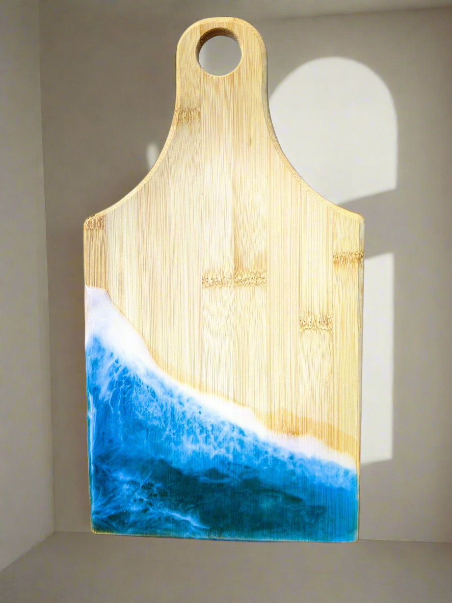 Ocean Wave Epoxy Serving Board – Handmade Bamboo Design