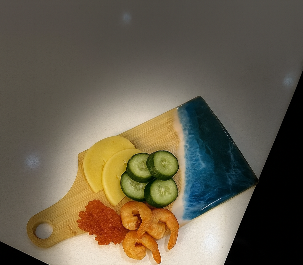 Ocean Wave Epoxy Serving Board – Handmade Bamboo Design