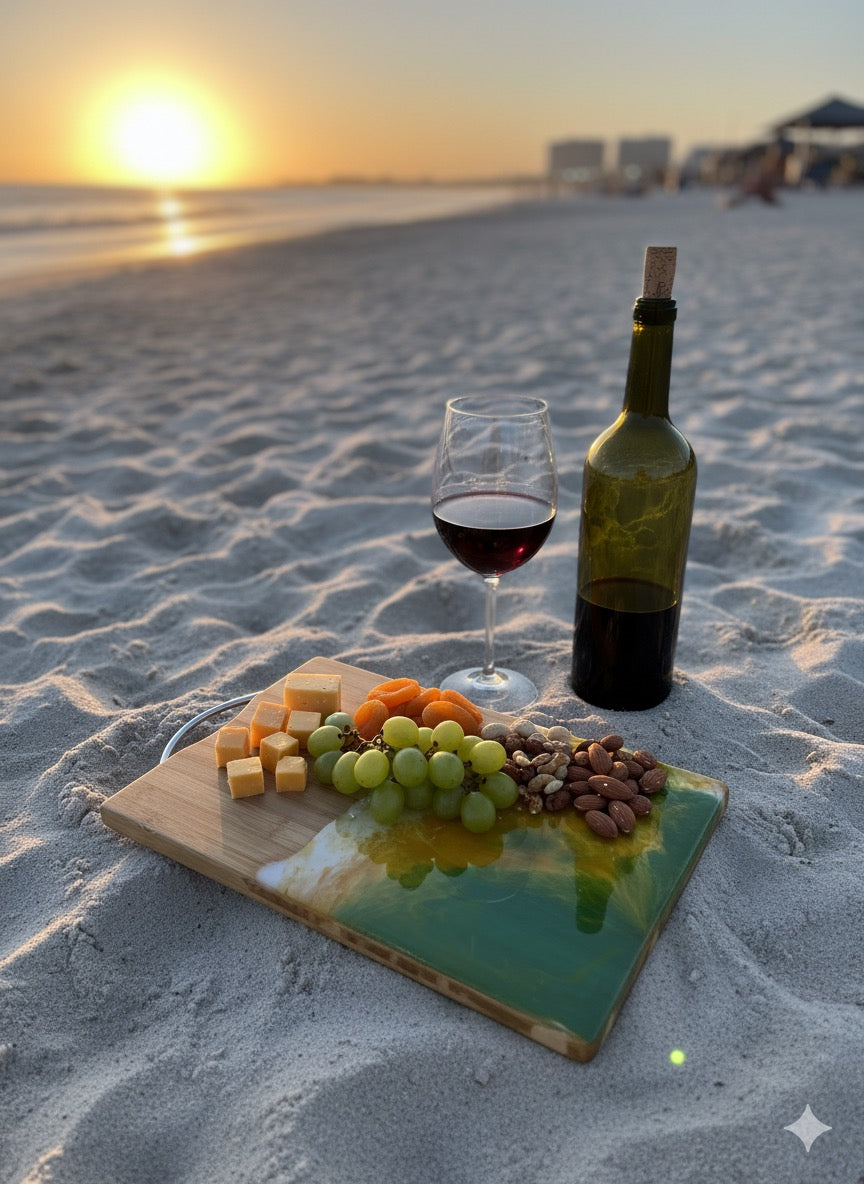 Bamboo Cutting Board with Epoxy Art – Yellow & Green Design