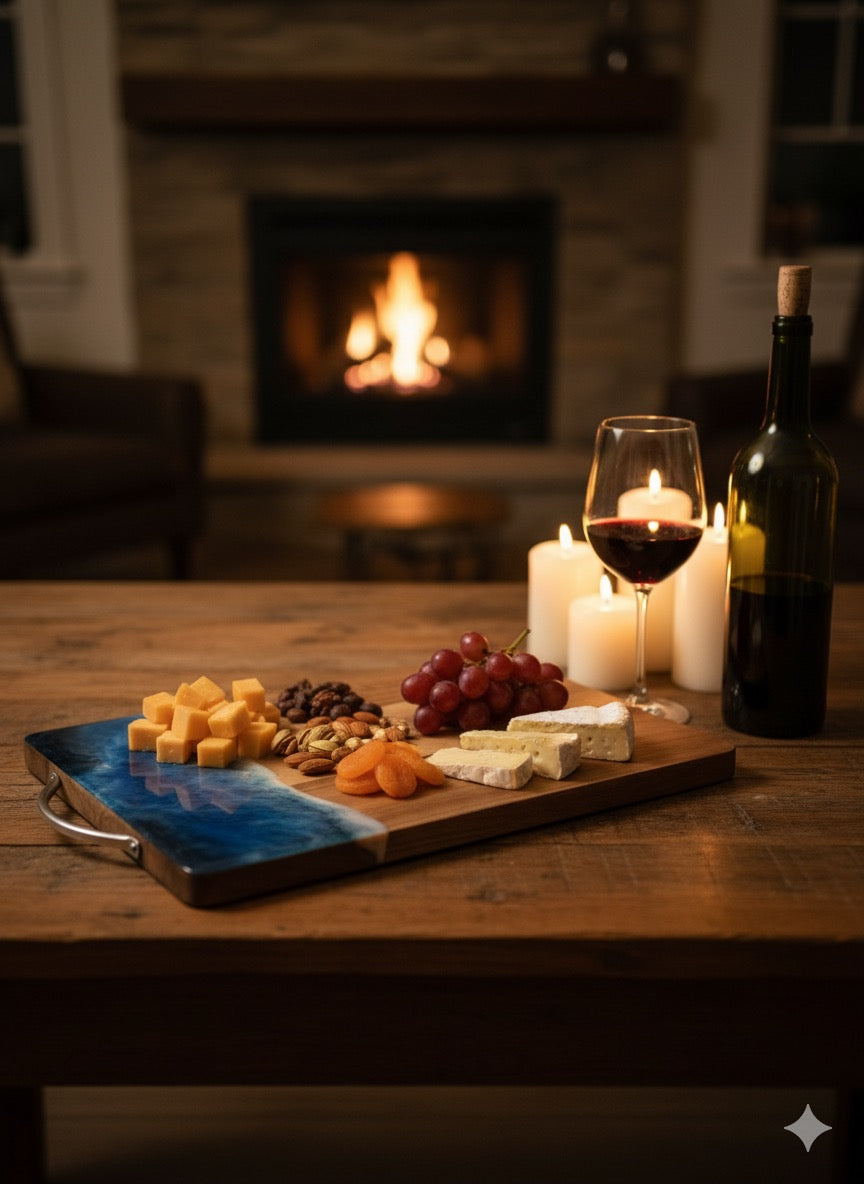 Acadia Wood Ocean Wave Epoxy Serving Tray – Handmade Wooden Design