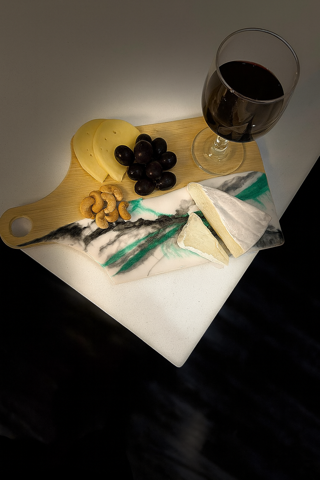 Serving & Cutting Board – Green & Black Epoxy Art
