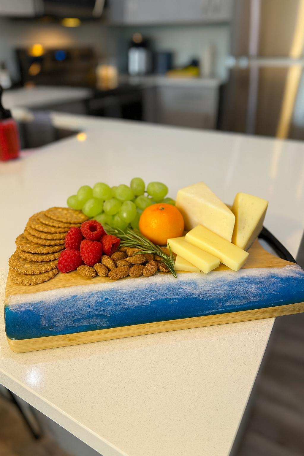 Blue Wave Epoxy Serving Board – Handmade Bamboo Design