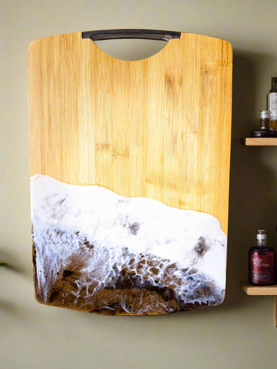 Black Wave Epoxy Serving Tray – Handmade Bamboo Design