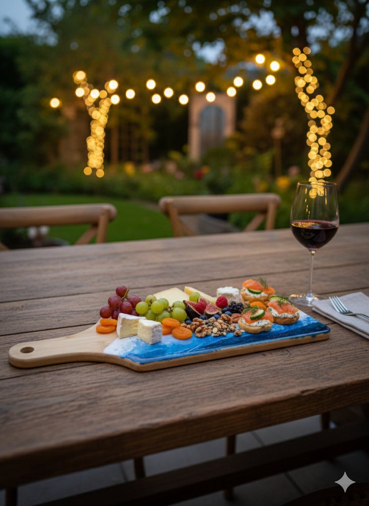 Handmade Epoxy Resin Charcuterie Board | Cheese and Fruit Serving Board | Unique Ocean-Inspired Kitchen & Party Gift