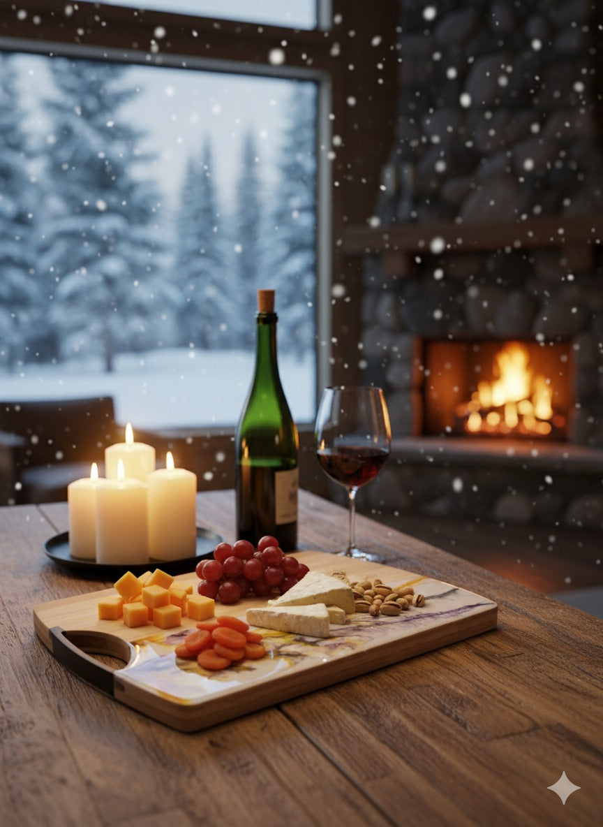 Golden Amethyst Epoxy Serving Tray – Handmade Bamboo Design