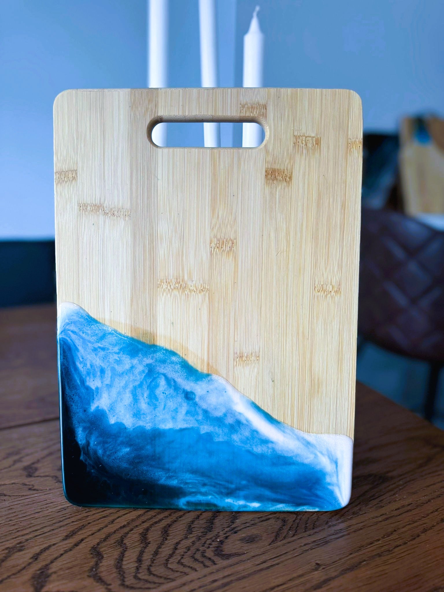 Handmade Epoxy Serving Board | Orange & Green Bamboo Cheese & Charcuterie Board