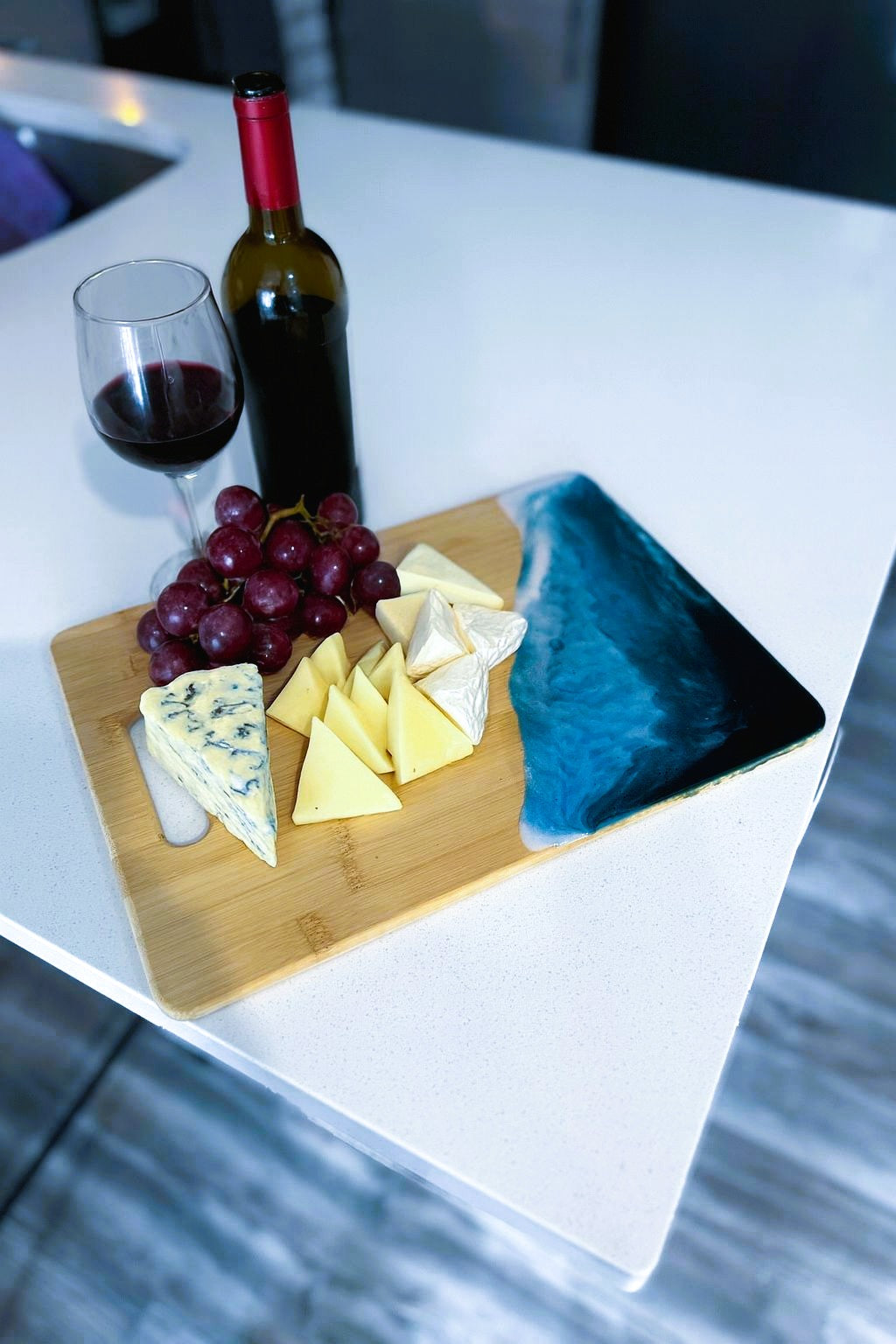 Handmade Epoxy Serving Board | Orange & Green Bamboo Cheese & Charcuterie Board