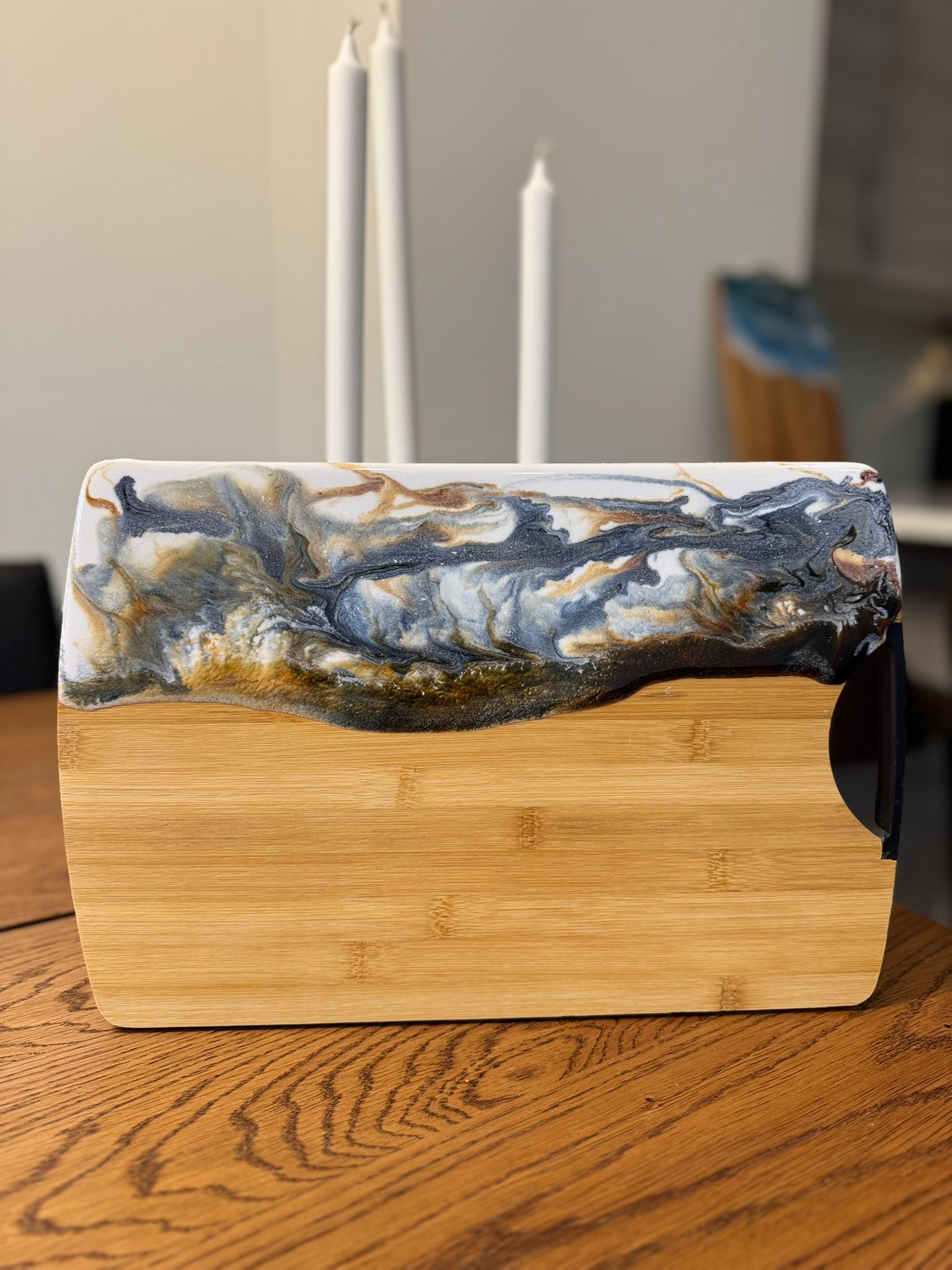 Handmade Ocean Wave Epoxy Charcuterie Board – Bamboo Resin Serving Tray
