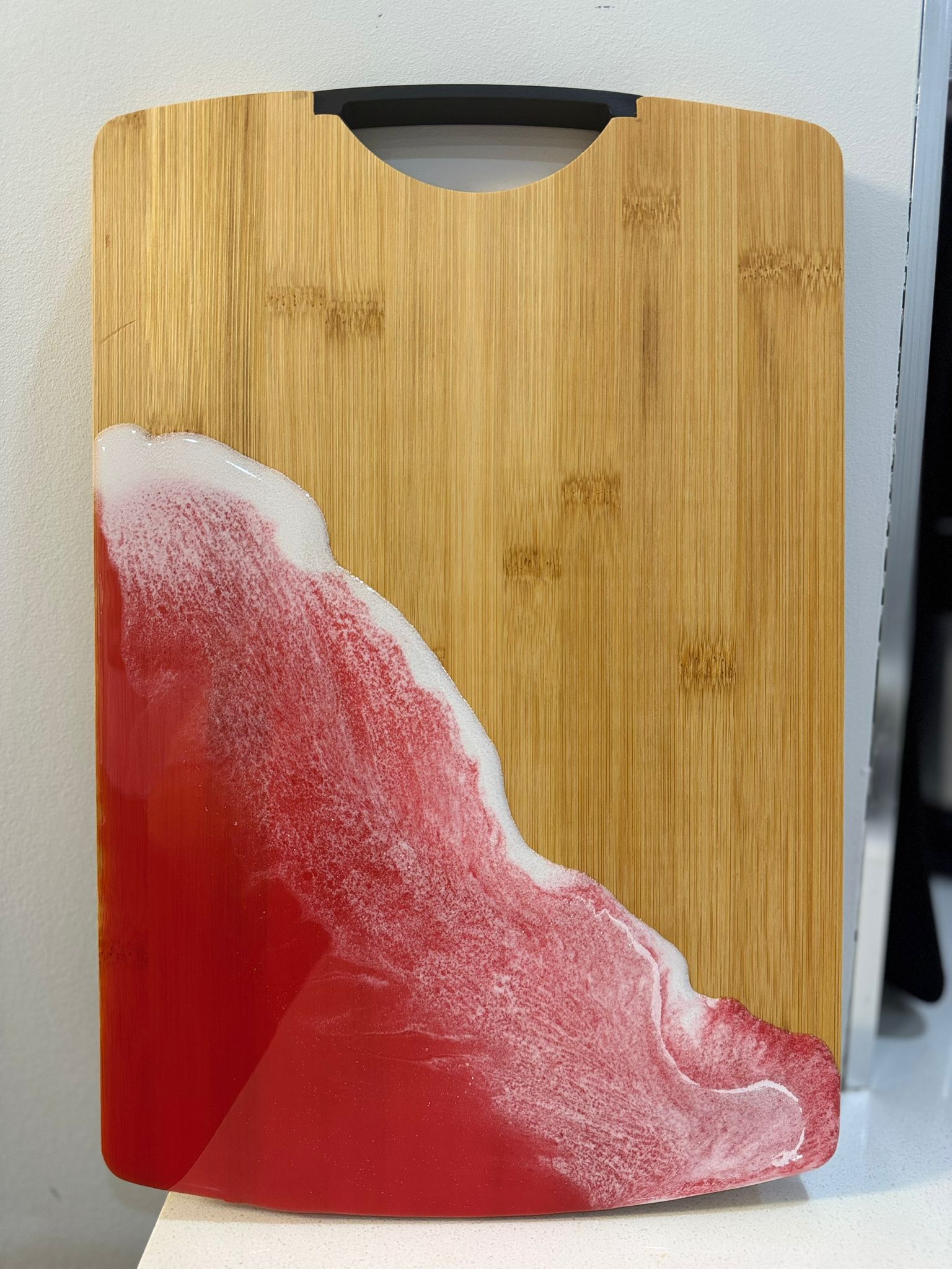 Red Epoxy Resin Cheese Board – Handmade Bamboo Charcuterie & Wine Serving Tray