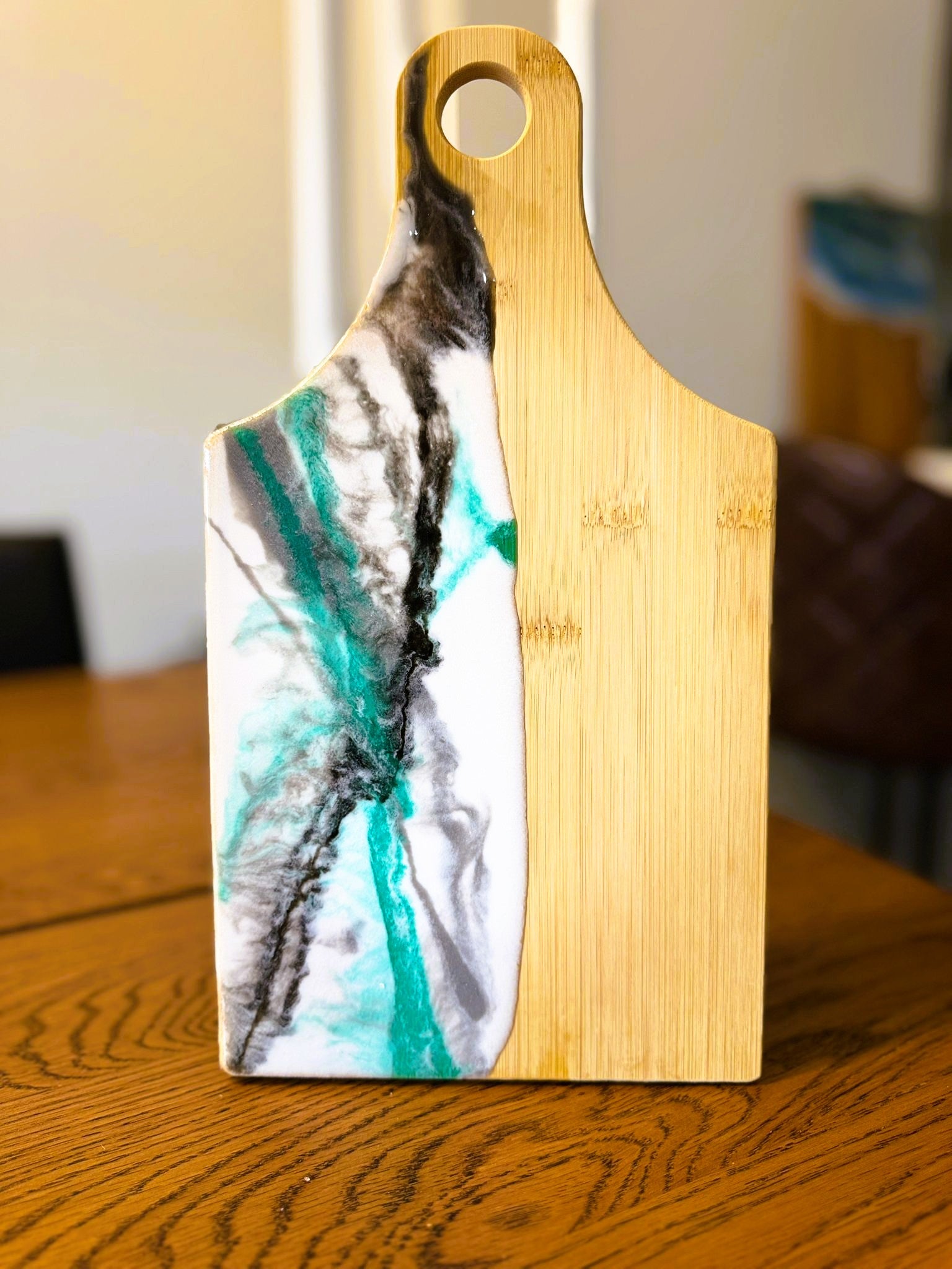 Serving & Cutting Board – Green & Black Epoxy Art