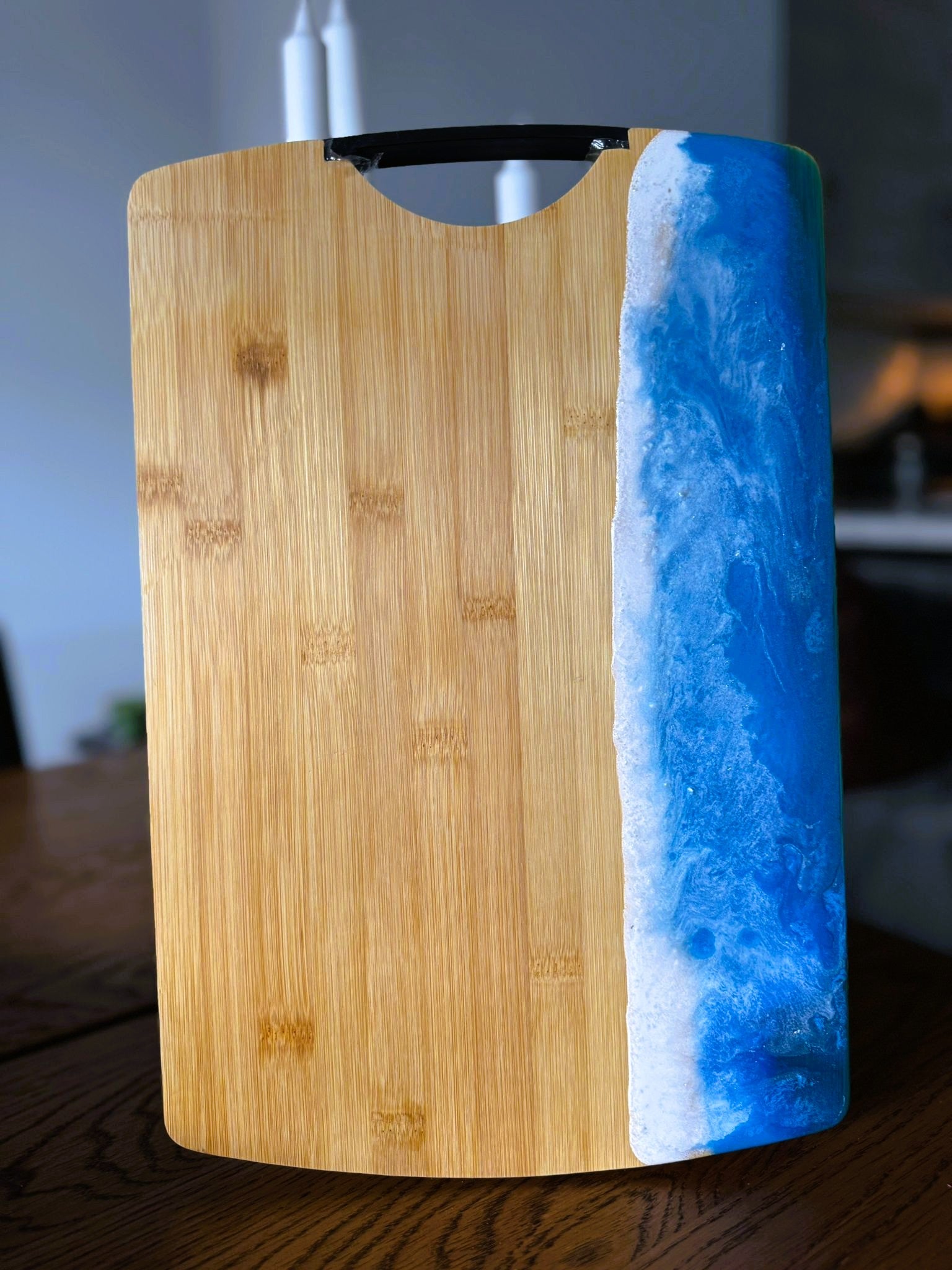Blue Wave Epoxy Serving Board – Handmade Bamboo Design