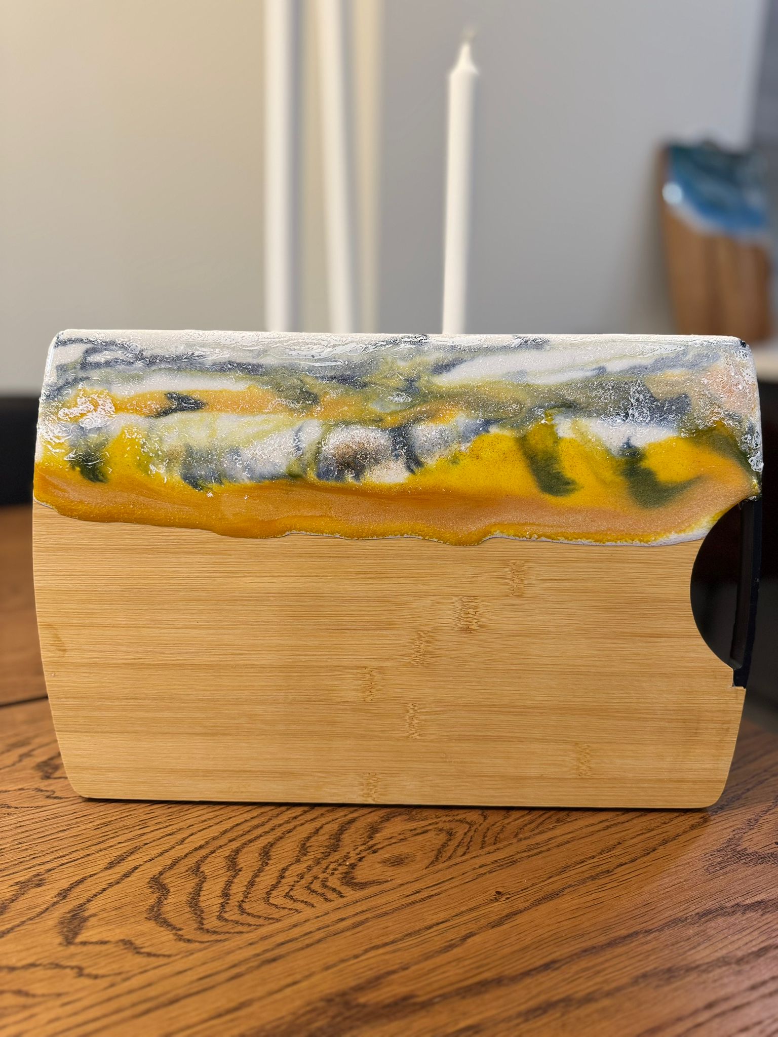 Handmade Epoxy Resin Cheese Board – Bamboo Charcuterie & Wine Serving Tray